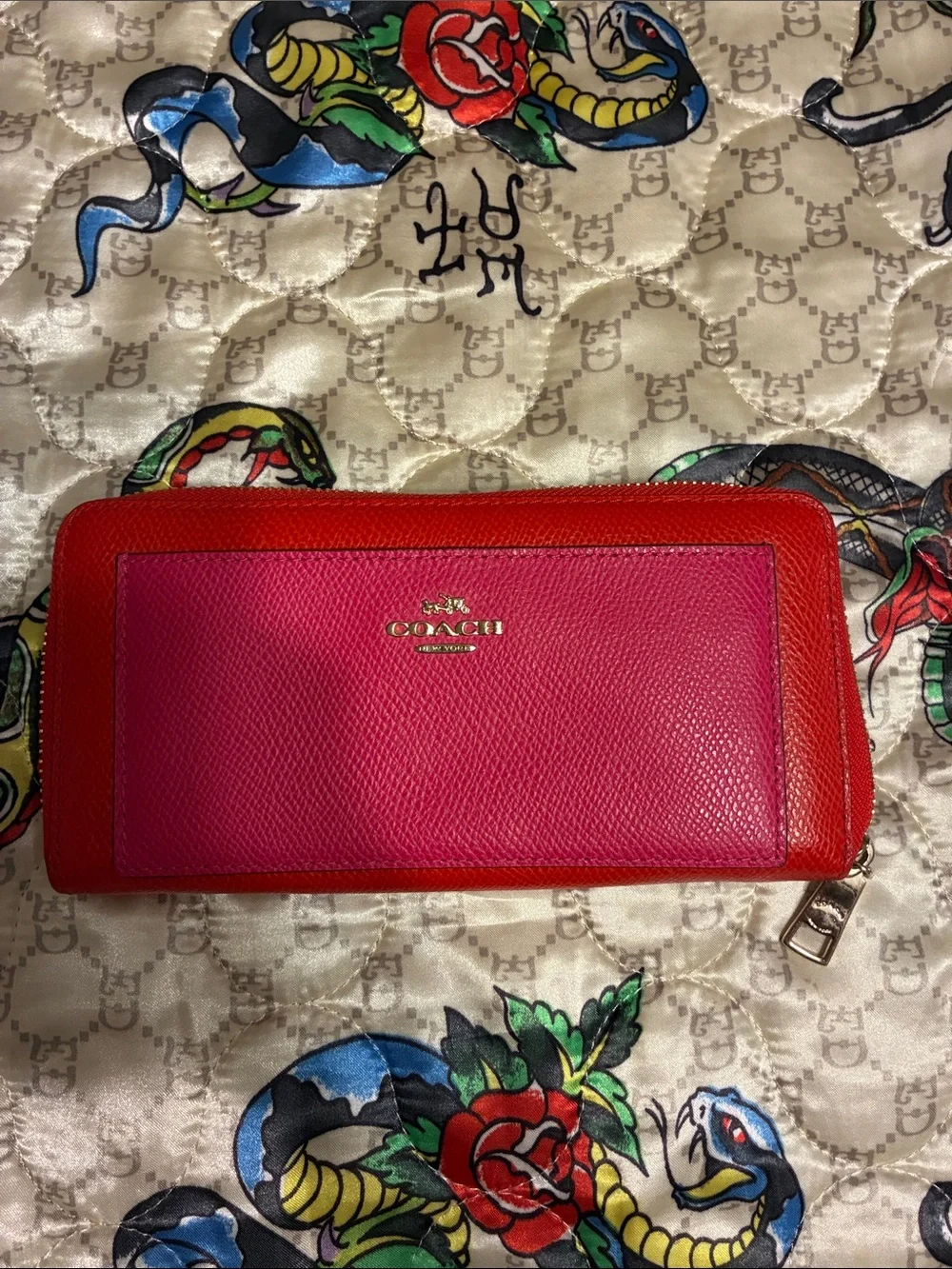 Coach Two-Tone Pink and Red Zip Wallet